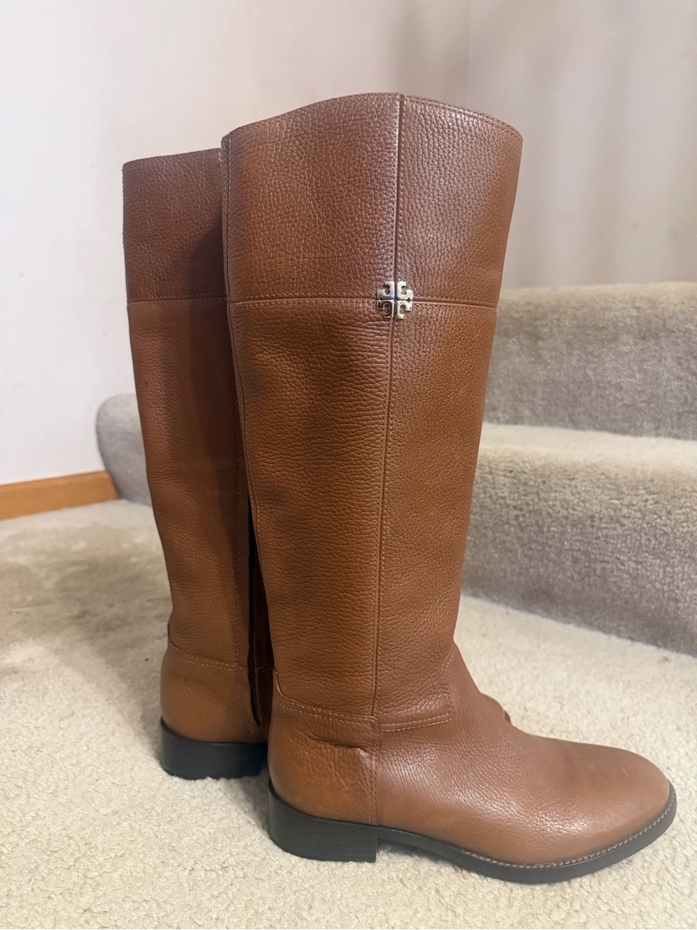Tory Burch Chestnut Brown Pebbled Leather Over-the-Knee Boots